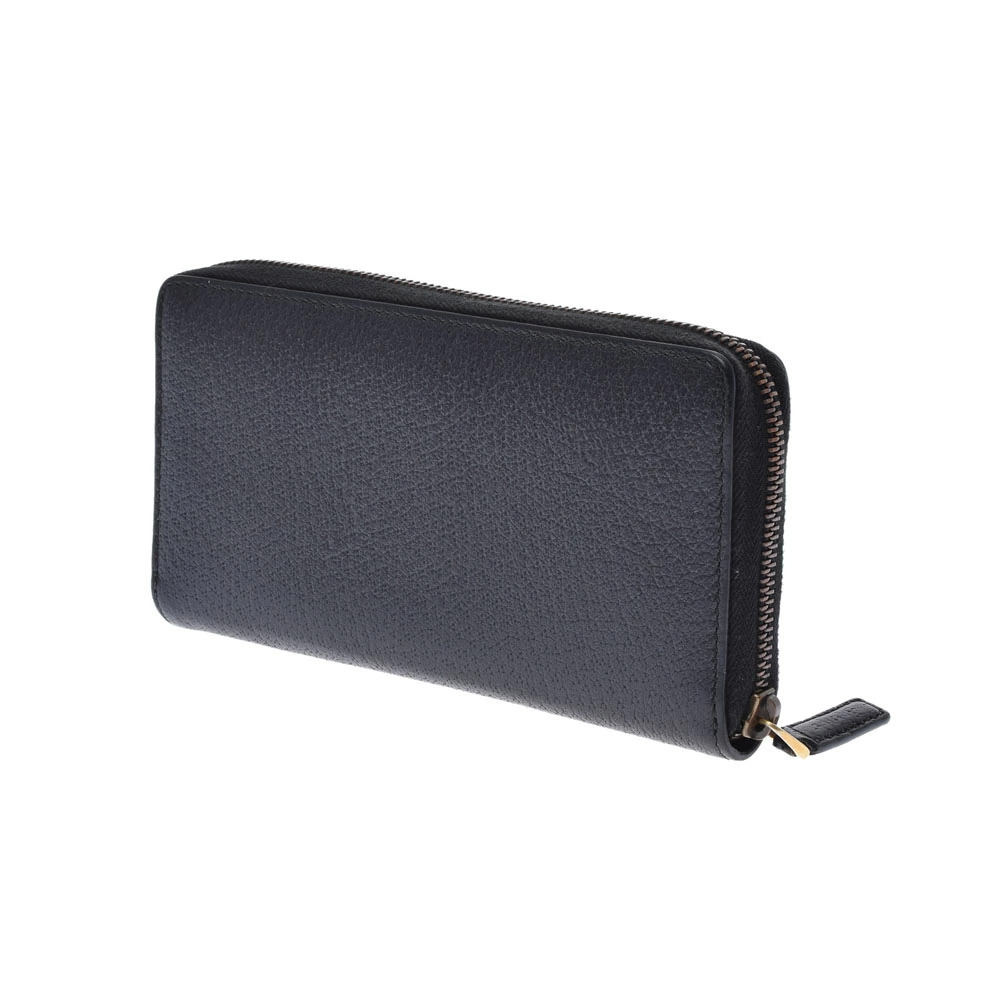 Gucci Round Long Marmont Wallet Zipper Calfskin Black GG
